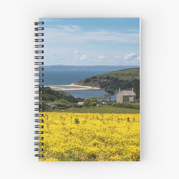 Item preview, Penrose Cornwall farmland woodland natural lake loe pool loe,loe bar Cornwall with yellow spring flowers designed and sold by kathleenjean.