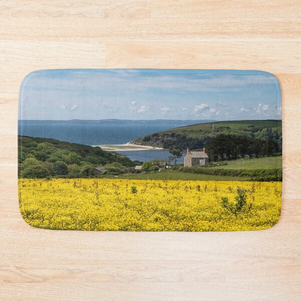 Item preview, Penrose Cornwall farmland woodland natural lake loe pool loe,loe bar Cornwall with yellow spring flowers designed and sold by kathleenjean.