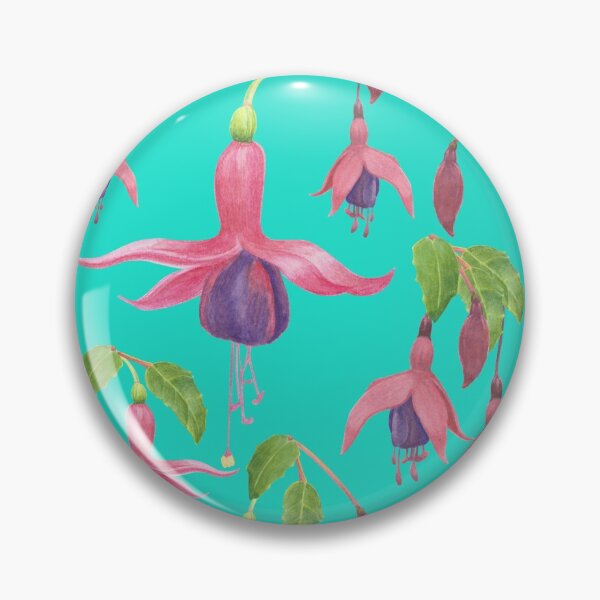 Artikelvorschau, Aquarell Fuchsia Blumenmuster - Dunkelblaugrün entworfen und verkauft von SquibbleDesign.