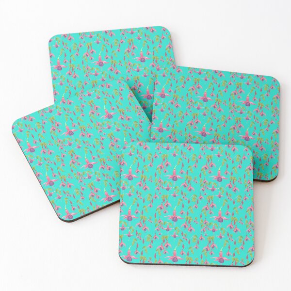 Aperçu de l'œuvre Motif de fleurs fuchsia à l'aquarelle - bleu sarcelle foncé créée et vendue par SquibbleDesign.
