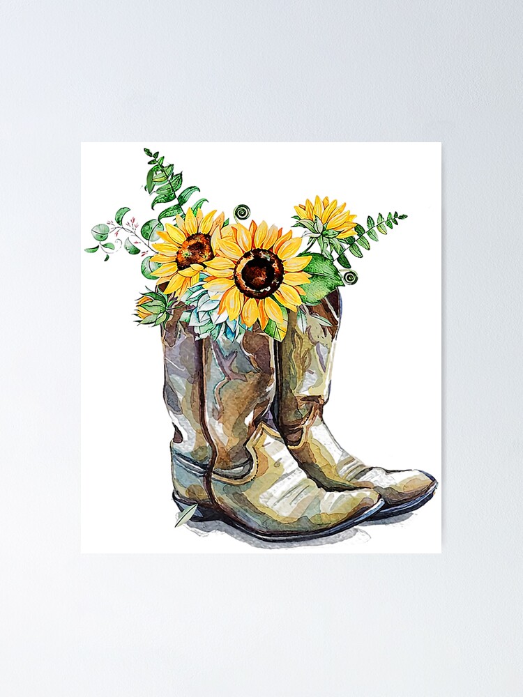 Póster «Botas vaqueras de girasol para mujer» de moonchildworld | Redbubble