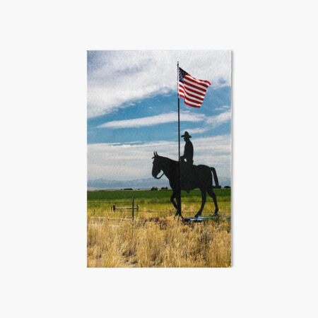 Cowboy on a Horse with American Flag Art Board Print