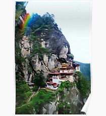 Tigers Nest Bhutan and prayer flags 4 rainbow Poster