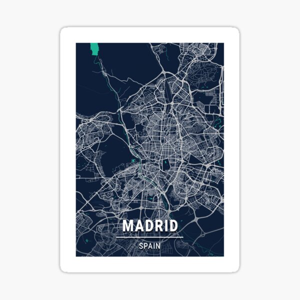 Madrid Blue Dark Color City Map Sticker