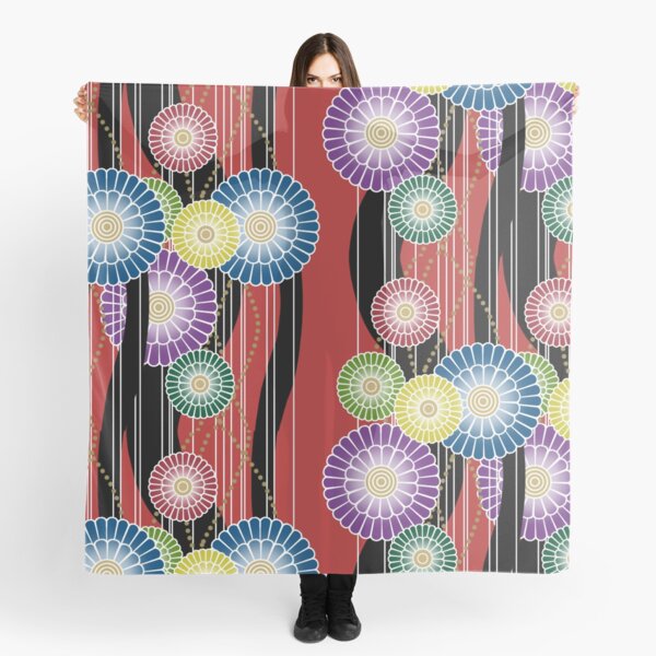 Japanese Mixed Colour Floral Pattern Scarf