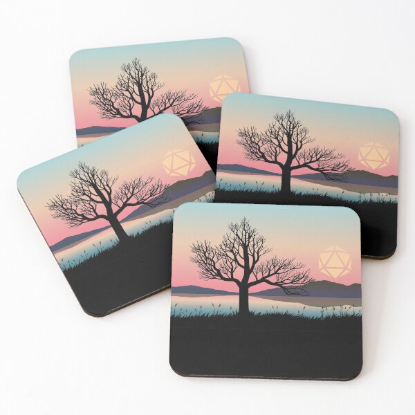 Item preview, Pastel Sunset 20 Sided Polyhedral Dice Sun Dead Tree Landscape designed and sold by pixeptional.