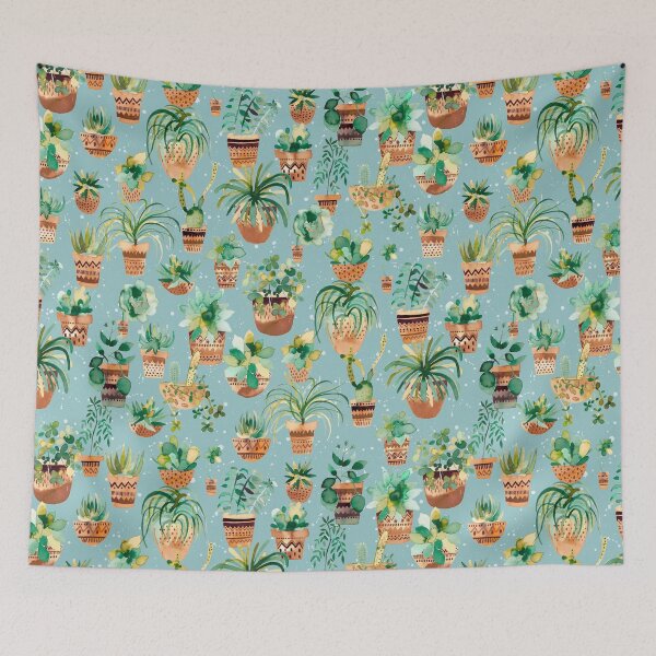 Item preview, Love for House Plants - Cactus Garden and Potted Succulents - Blue designed and sold by ninoladesign.