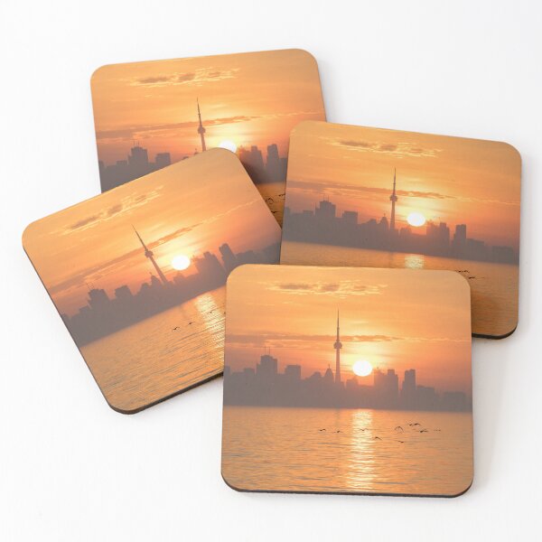Item preview, Tangerine Mist - Toronto Skyline Sunrise with Flying Birds designed and sold by Georgia Mizuleva.