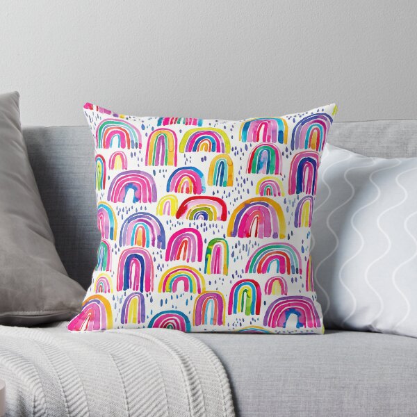 Cheerful and pretty multi-colored rainbows Throw Pillow
