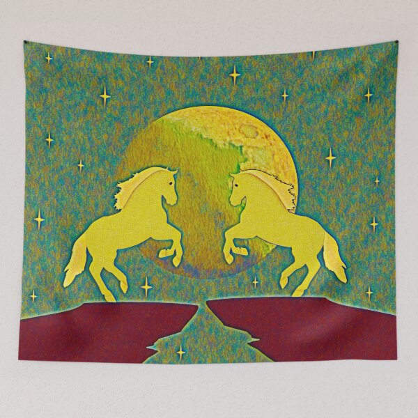Item preview, A pair of horses against the background of the full moon designed and sold by helenkaiy.