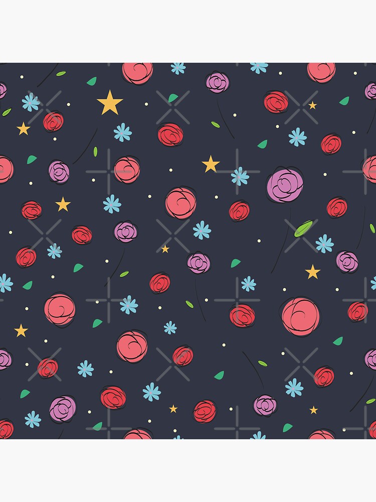 Midnight Blue Rose Garden Floral Pattern by chanzds