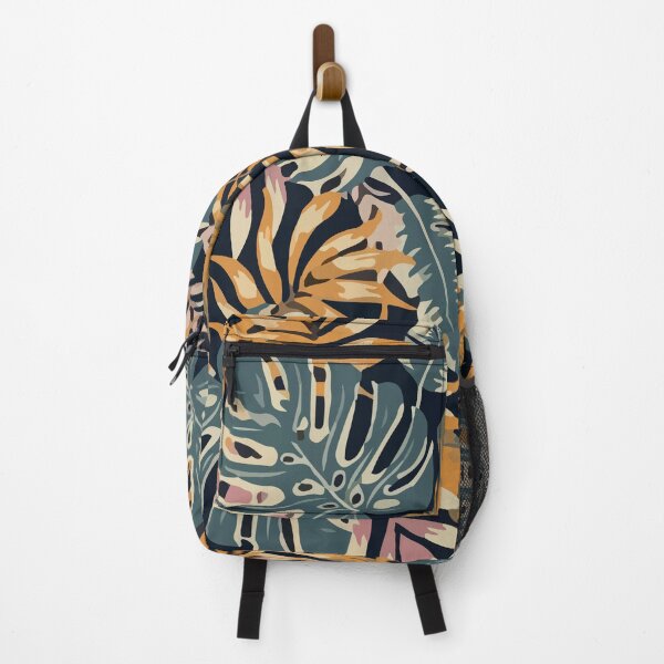 Seamless tropical pattern with leaves plants Backpack