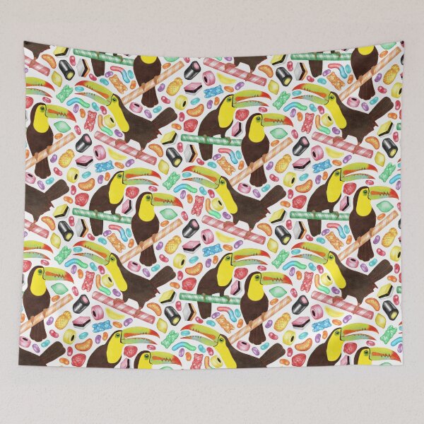 Item preview, Toucandy - rainbow sweets and licorice surround tropical toucans on candy canes designed and sold by Perrin Le Feuvre.