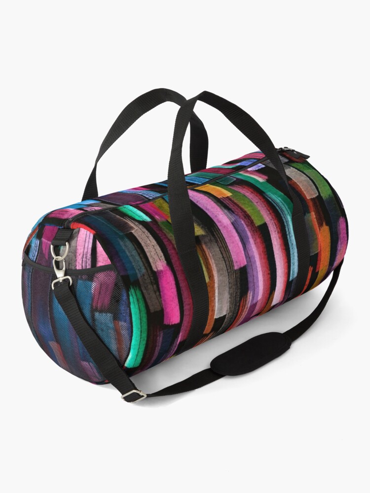 Duffle Bag, Multicolored watercolor stripes pattern designed and sold by ninoladesign