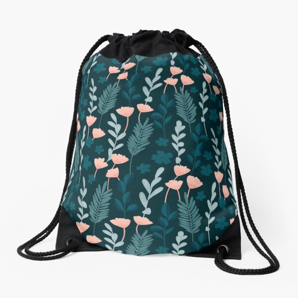 Abstract floral garden green Drawstring Bag
