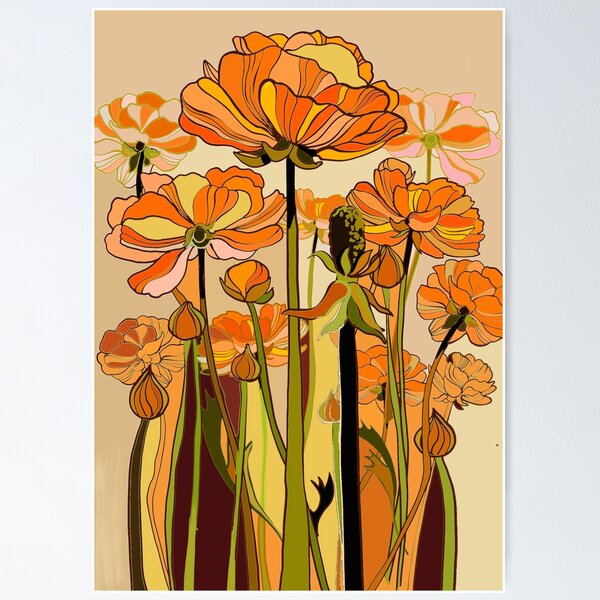 Item preview, 70s retro California Poppies - vintage, boho, orange, vintage designed and sold by chrissyink.