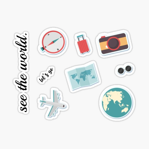 Stickers - Travel - Travel Summer Tourist Sticker Sheet Black & White  Scrapbook Planner Vinyl Waterproof