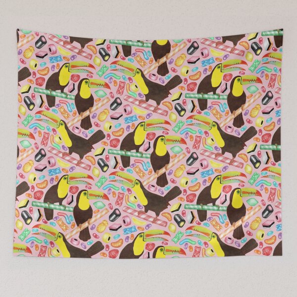 Item preview, Toucandy - a sugary paradise with jelly beans and licorice surround tropical toucans on candy canes designed and sold by Perrin Le Feuvre.