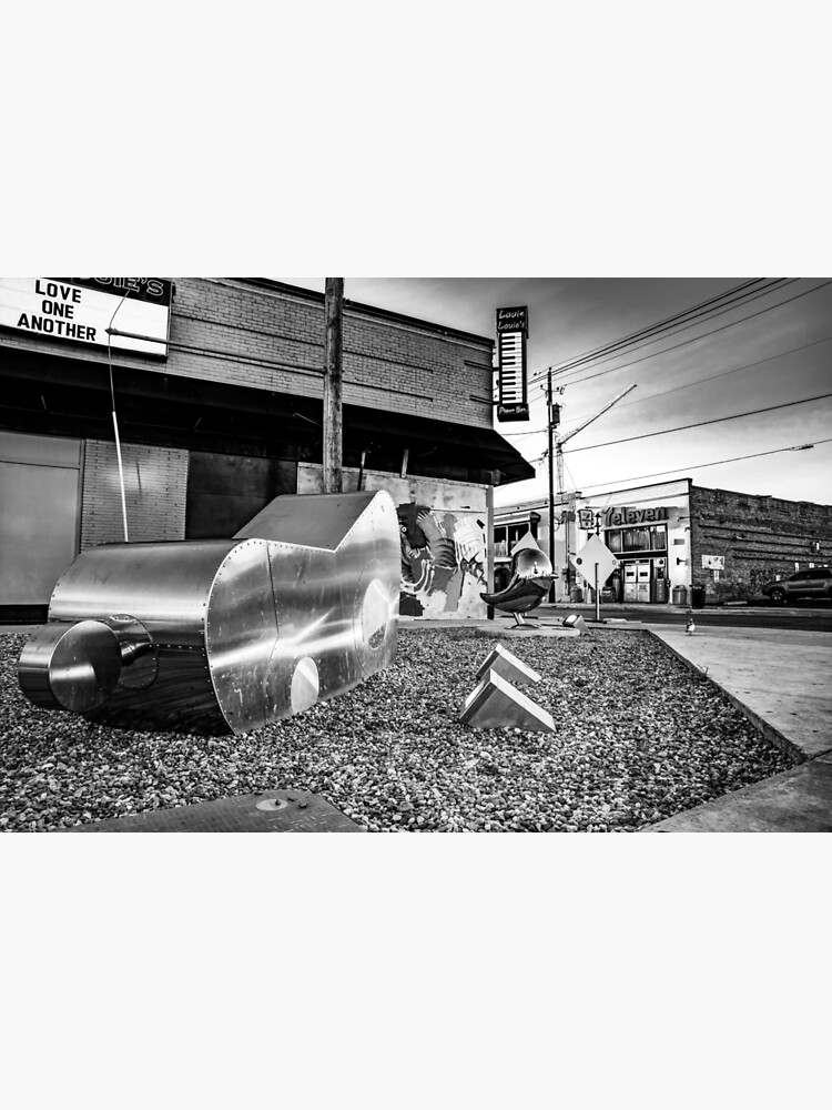 The Awakening Traveling Man in Deep Ellum Texas in Black and White