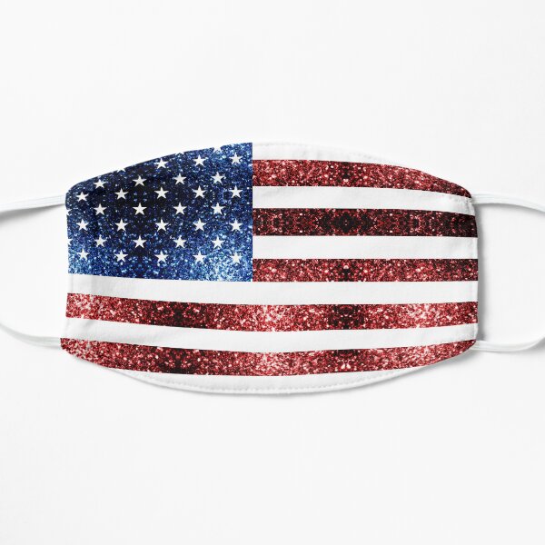 USA flag red blue faux sparkles glitters Flat Mask
