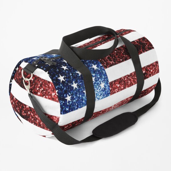 USA flag red blue sparkles glitters Duffle Bag