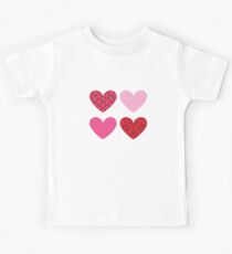 DAMASK HEARTS QUAD PATTERN red & pink Kids Tee