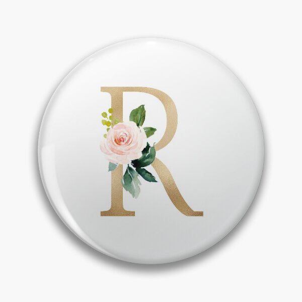 Artikelvorschau, Monogrammbuchstabe R - Kunstgoldfolie und rosa-weiße Blumen und grüne Blätter entworfen und verkauft von Citronelladesig.