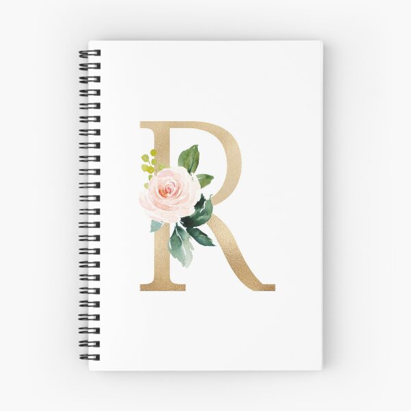 Artikelvorschau, Monogrammbuchstabe R - Kunstgoldfolie und rosa-weiße Blumen und grüne Blätter entworfen und verkauft von Citronelladesig.