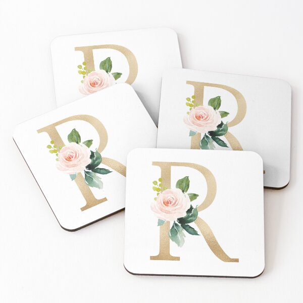 Item preview,  Monogram letter R - Faux gold foil and pink and white flowers and green leaves designed and sold by Citronelladesig.