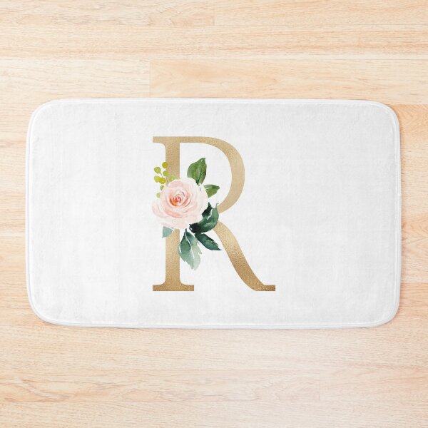 Artikelvorschau, Monogrammbuchstabe R - Kunstgoldfolie und rosa-weiße Blumen und grüne Blätter entworfen und verkauft von Citronelladesig.