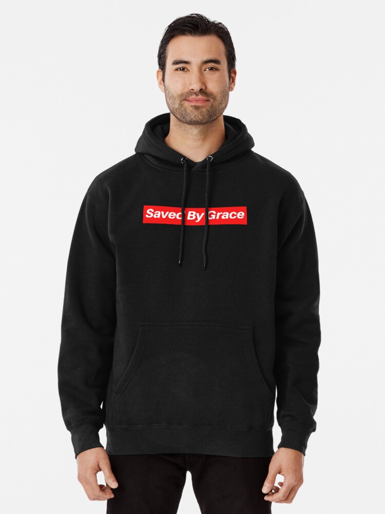 Saved by Grace Designer Inspired Red Box Logo Christian Couture Pullover Hoodie