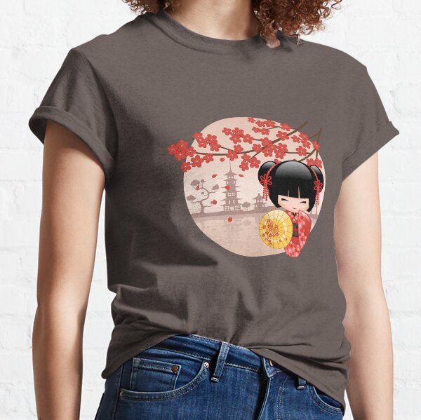 Japanese Red Sakura Kokeshi Doll V2 Classic T-Shirt