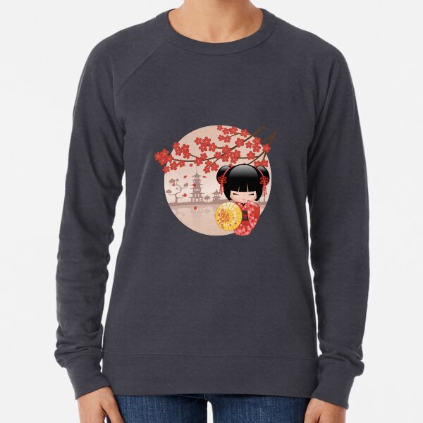 Japanese Red Sakura Kokeshi Doll V2 Lightweight Sweatshirt
