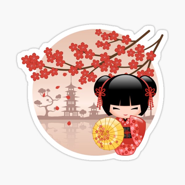 Japanese Red Sakura Kokeshi Doll V2 Sticker
