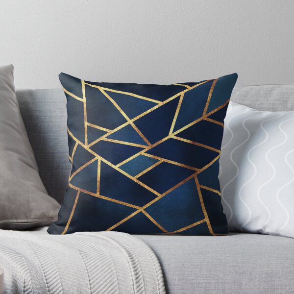 Navy Gold Stone Geometric Throw Pillow