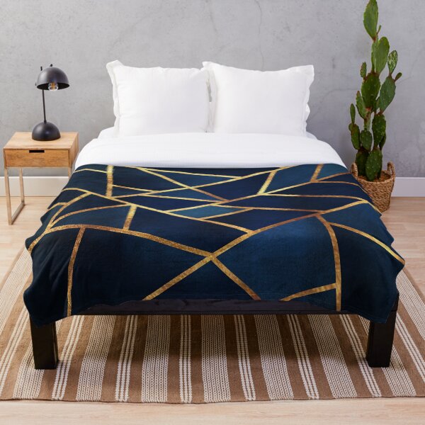 Navy Gold Stone Geometric Throw Blanket