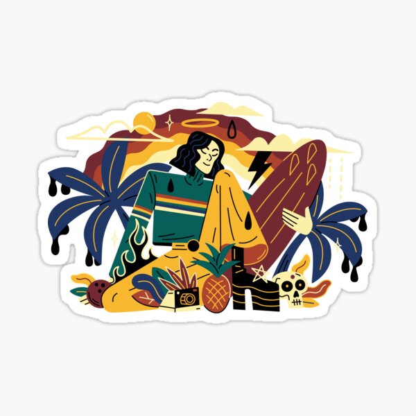 Surfer tropical vintage rainbow Sticker