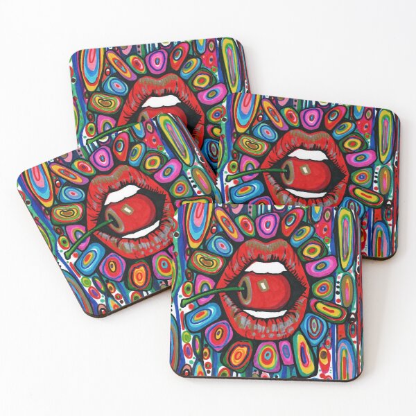 Item preview, Psychedelic Cherry Lips Ink Drawing designed and sold by jaggerstudios.