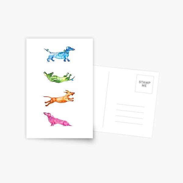 Colorful dogs, dachshund breed Postcard