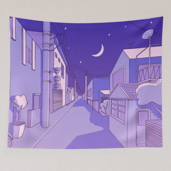 Item preview, Night asian street in residental area designed and sold by Anna Kutukova.