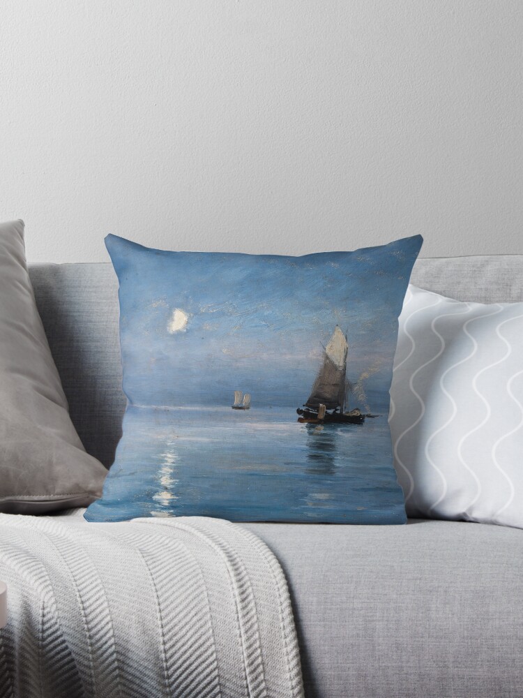 Carl Locher - Fishing cutters in the moonlit night Throw Pillow for Sale  by vakashop