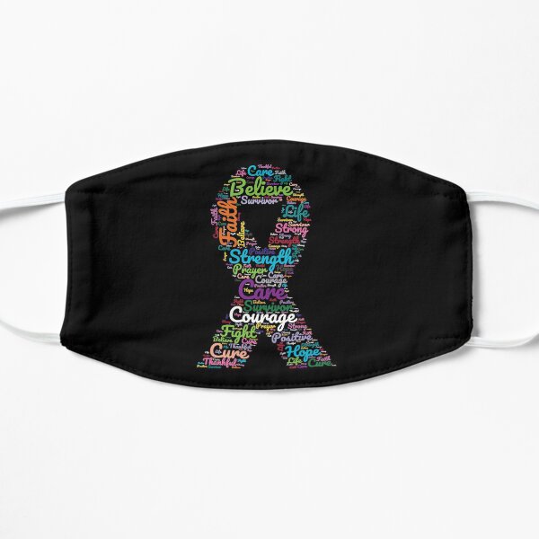 Cancer Awareness Ribbon With Positive Support Words Flat Mask