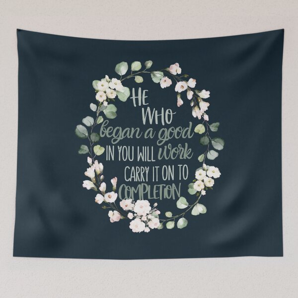 Item preview, Philippians 1:6 He Who Began a Good Work in You - Christian Wreath Design designed and sold by palmsandprints2.