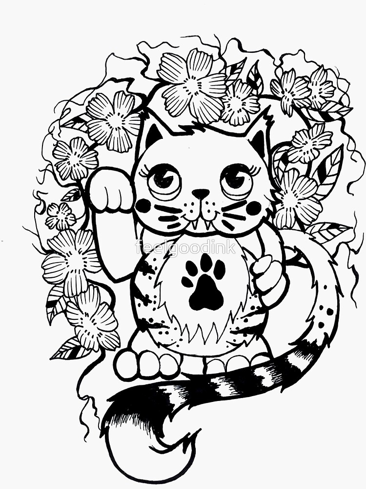 "Lucky Cat" Sticker by feelgoodink | Redbubble