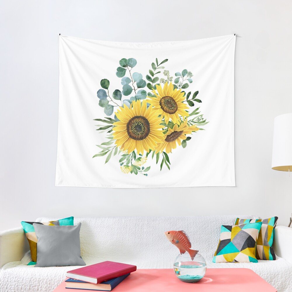 Discover Sunflower and Eucalyptus  Tapestry