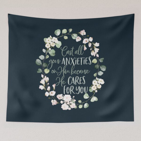 Item preview, 1 Peter 5:7 Cast your Anxieties on Him - Christian Wreath Design designed and sold by palmsandprints2.
