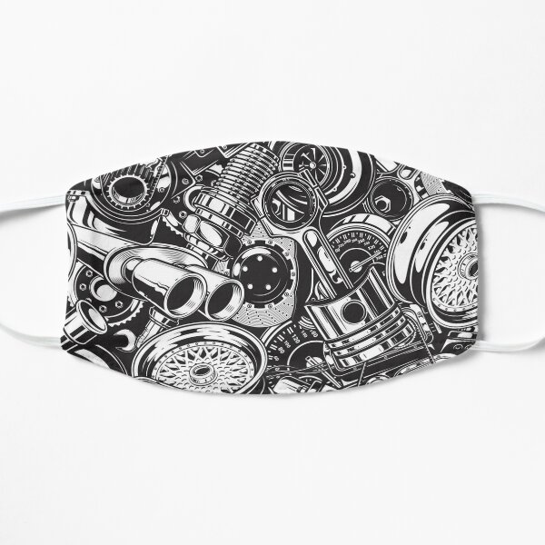 Automobile Spare Parts - Car Engine, Piston and Wheels - Petrol Head Auto Garage Art Flat Mask