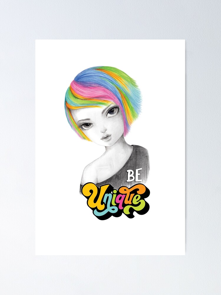 Rainbow hair girl, Be unique, Be different, Be yourself, graphite art portrait, color pencil sketch Rainbow hair girl, Be unique, Be different, Be yourself, graphite art portrait, color pencil sketch