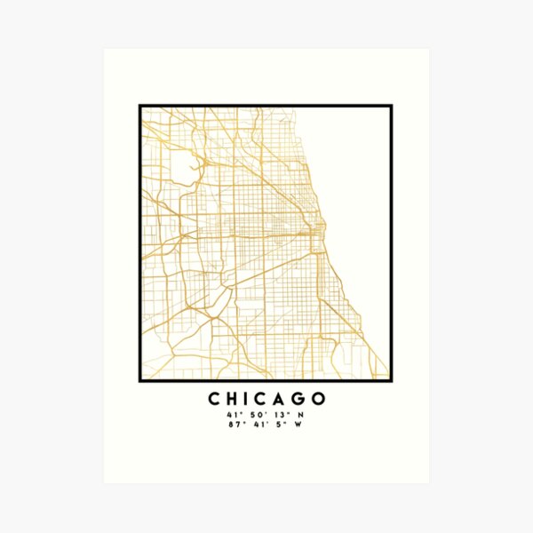 CHICAGO ILLINOIS CITY STREET MAP ART Kunstdruck