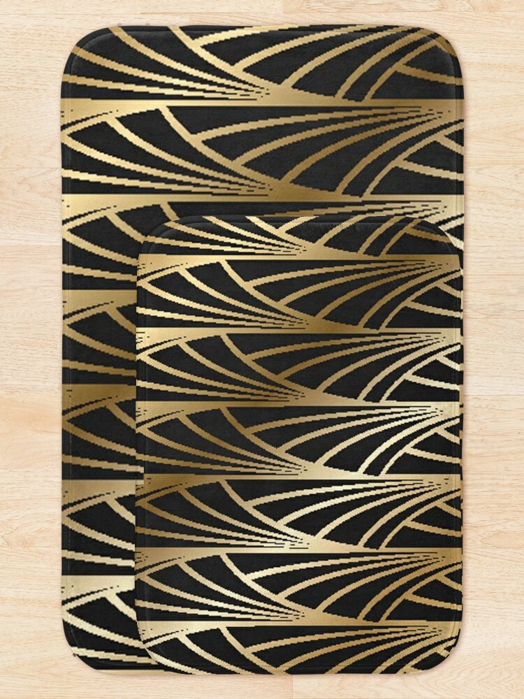 Bath Mat, Art nouveau, art deco, gold,black,pattern designed and sold by love999